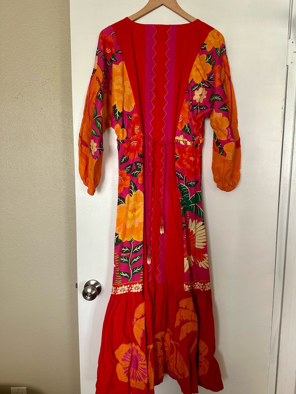 Farm Rio Red Tropical Floral Button Front Midi Dress Size S - Picture 4 of 4